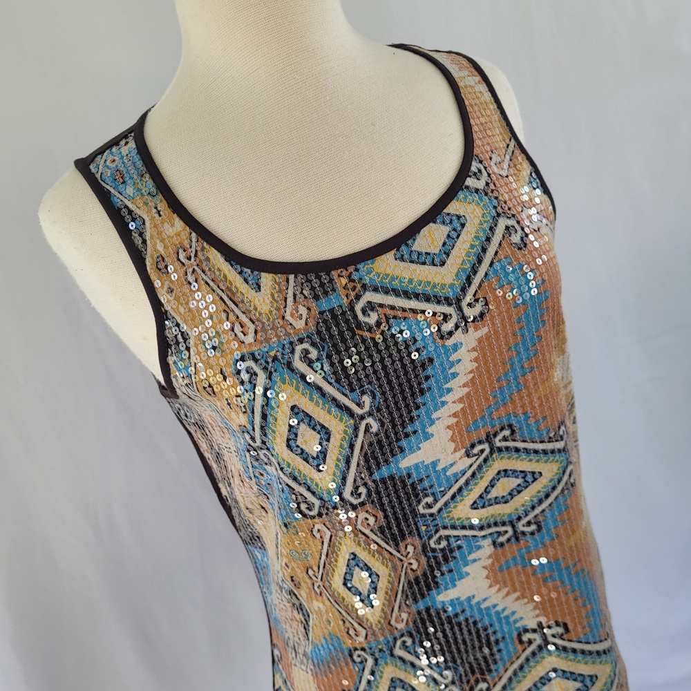 Chico's Western Sequin Tank Top Brown size 1 (Medium) - Picture 4 of 11